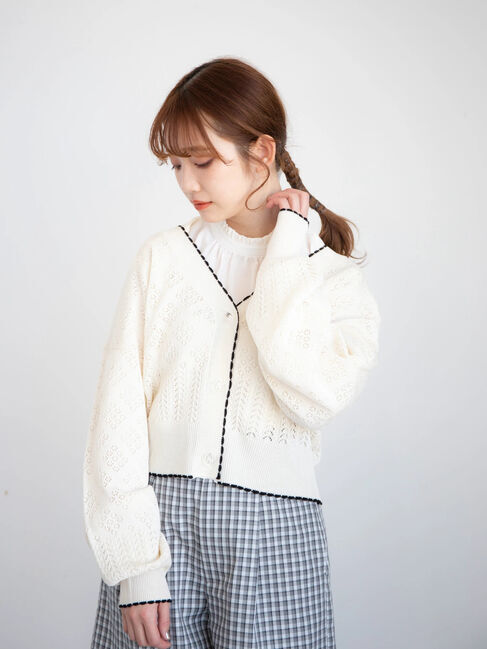 earth music&ecology「配色透かしカーディガン」|カーディガン|オフホワイト