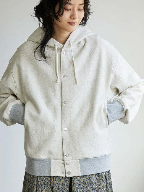  「ドットボタンフード裏毛カーディガン」|カーディガン|