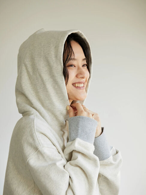  「ドットボタンフード裏毛カーディガン」|カーディガン|