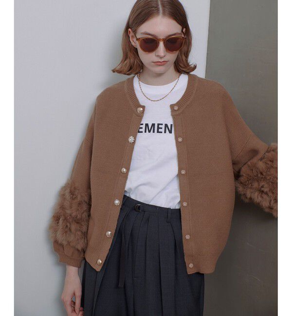 allureville「ラビットカフクレイジー釦2WAYプルオーバー」|ニット・セーター|キャメル