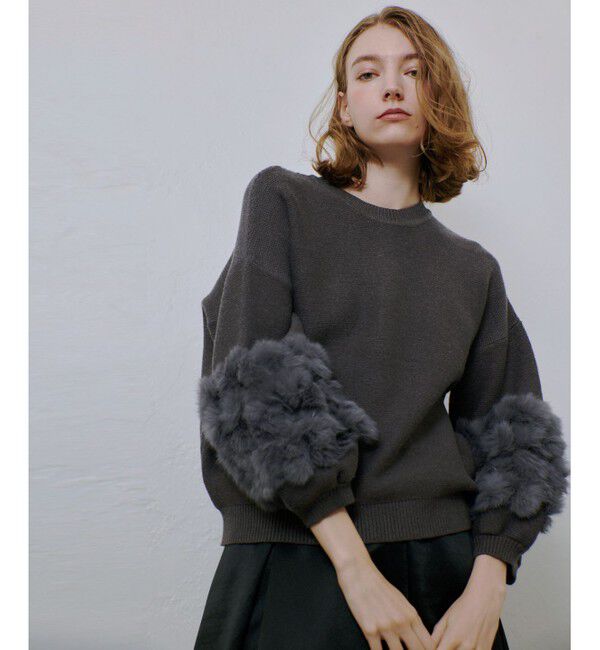 allureville「ラビットカフクレイジー釦2WAYプルオーバー」|ニット・セーター|グレー