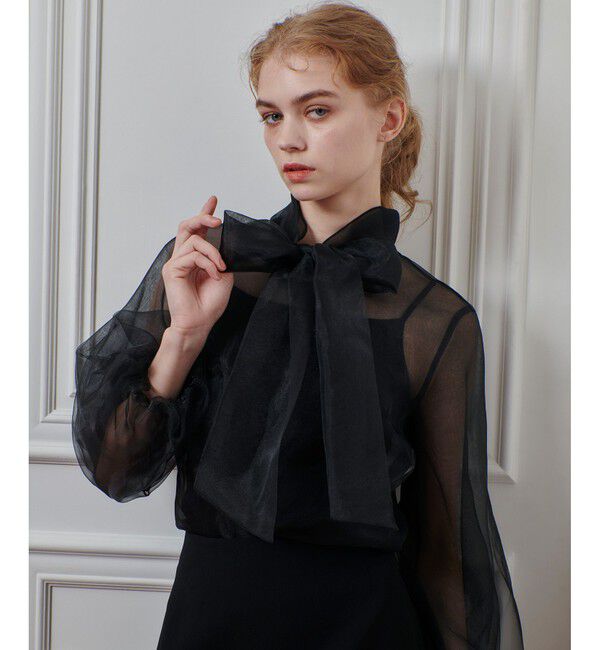 LOULOU WILLOUGHBY「【LOULOU WILLOUGHBY】オーガンリボンブラウス」|シャツ・ブラウス|ブラック