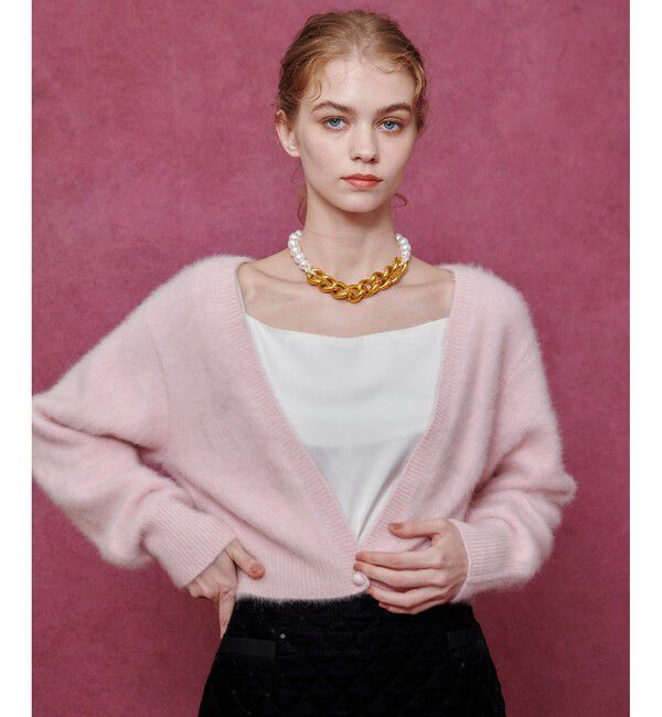 LOULOU WILLOUGHBY「【LOULOU WILLOUGHBY】カシミヤブレンドファー加工Ｖカーディガン」|カーディガン|ライトピンク