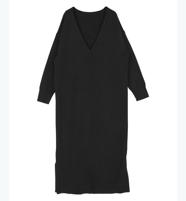 titivate「深Vネックニットワンピース」|ワンピース|ブラック