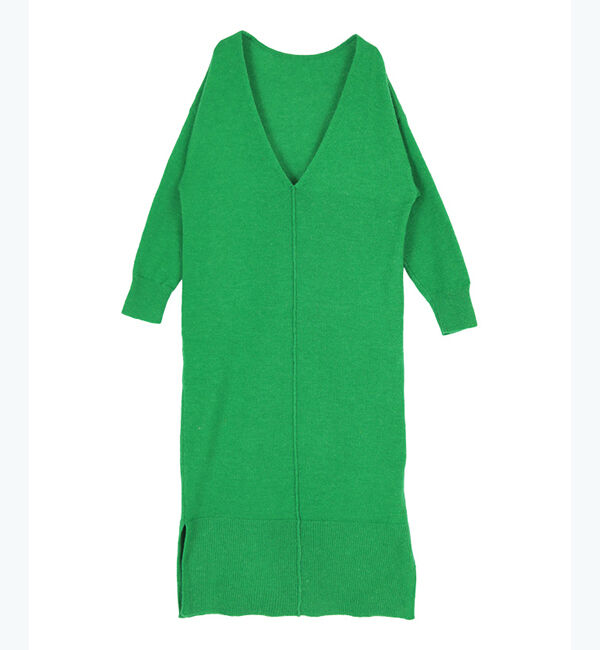 titivate「深Vネックニットワンピース」|ワンピース|グリーン