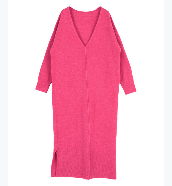 titivate「深Vネックニットワンピース」|ワンピース|ピンク