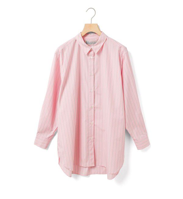 MidiUmi「MidiUmi パターンワイドロングシャツ」|シャツ・ブラウス|ピンクストライプ