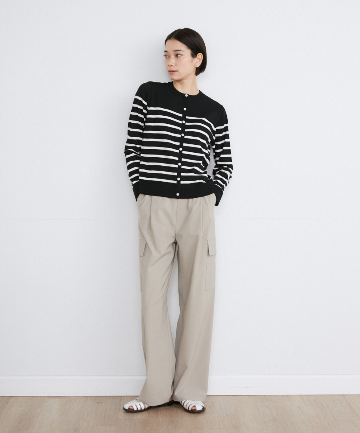 INED「《大きいサイズ》パールドットボタンカーディガン」|カーディガン|