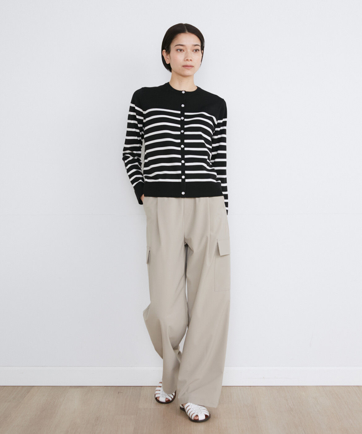 INED「《大きいサイズ》パールドットボタンカーディガン」|カーディガン|