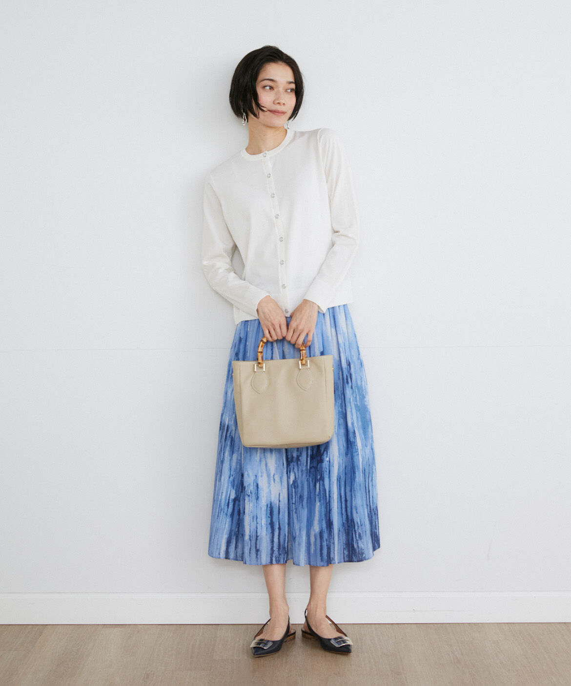 INED「《大きいサイズ》パールドットボタンカーディガン」|カーディガン|