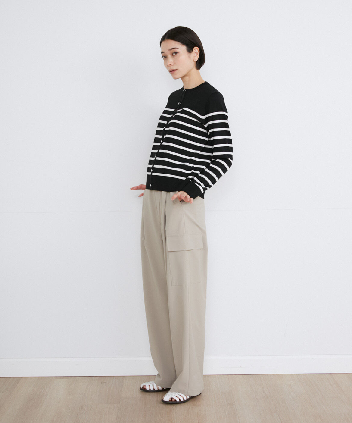 INED「《大きいサイズ》パールドットボタンカーディガン」|カーディガン|