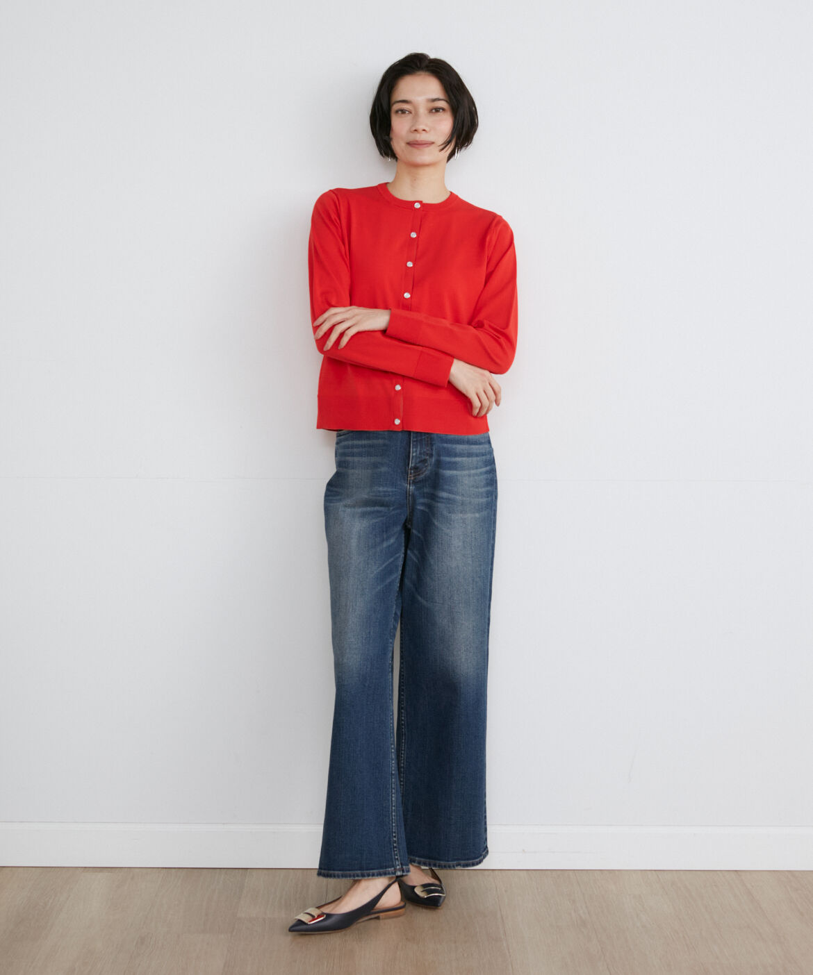 INED「《大きいサイズ》パールドットボタンカーディガン」|カーディガン|