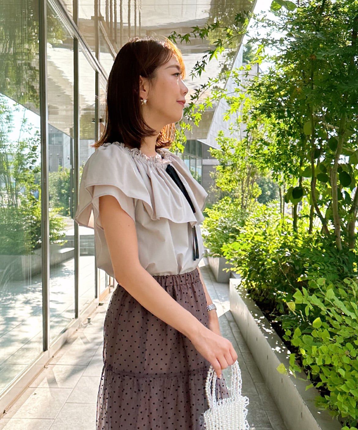 Maglie le cassetto「《プラスサイズ》配色リボンシャーリングブラウス」|シャツ・ブラウス|