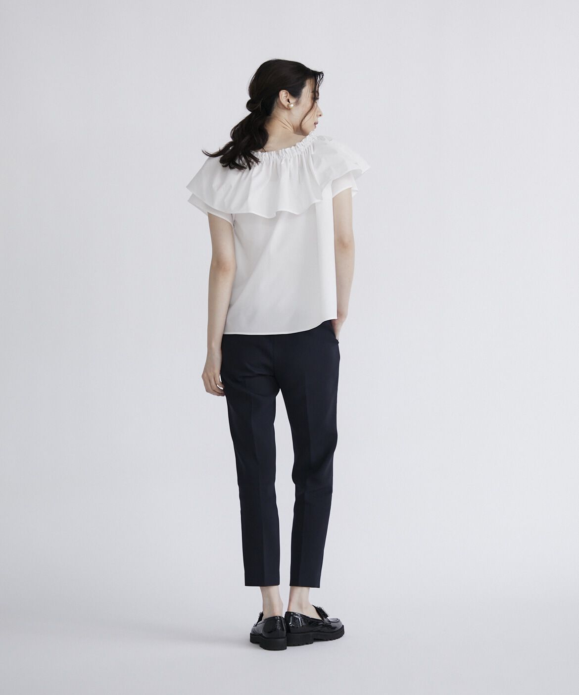 Maglie le cassetto「《プラスサイズ》配色リボンシャーリングブラウス」|シャツ・ブラウス|