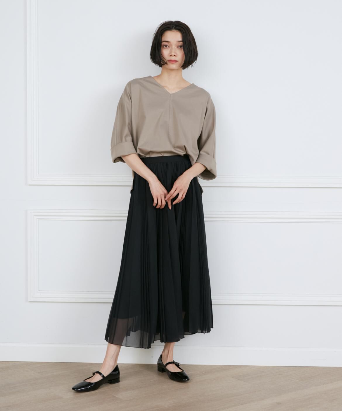 INED「《大きいサイズ》ランダムプリーツスカート」|スカート|