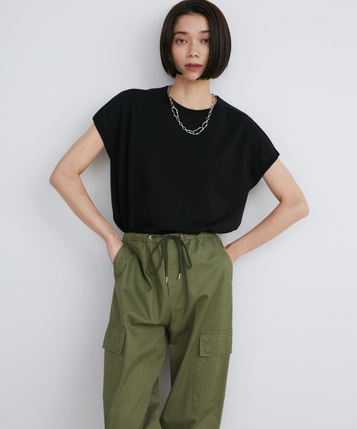 INED「《大きいサイズ》GIZAコットンAラインニット」|ニット・セーター|