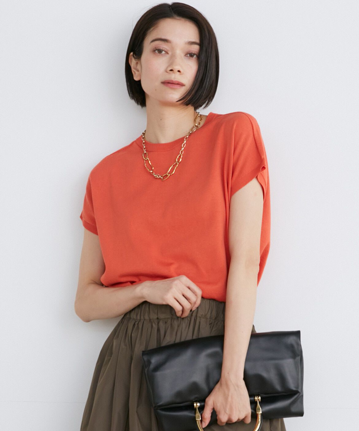 INED「《大きいサイズ》GIZAコットンAラインニット」|ニット・セーター|