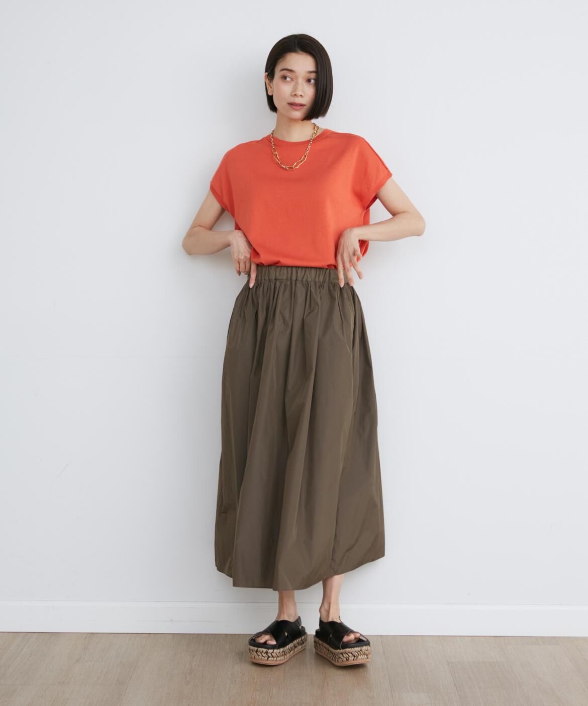 INED「《大きいサイズ》GIZAコットンAラインニット」|ニット・セーター|