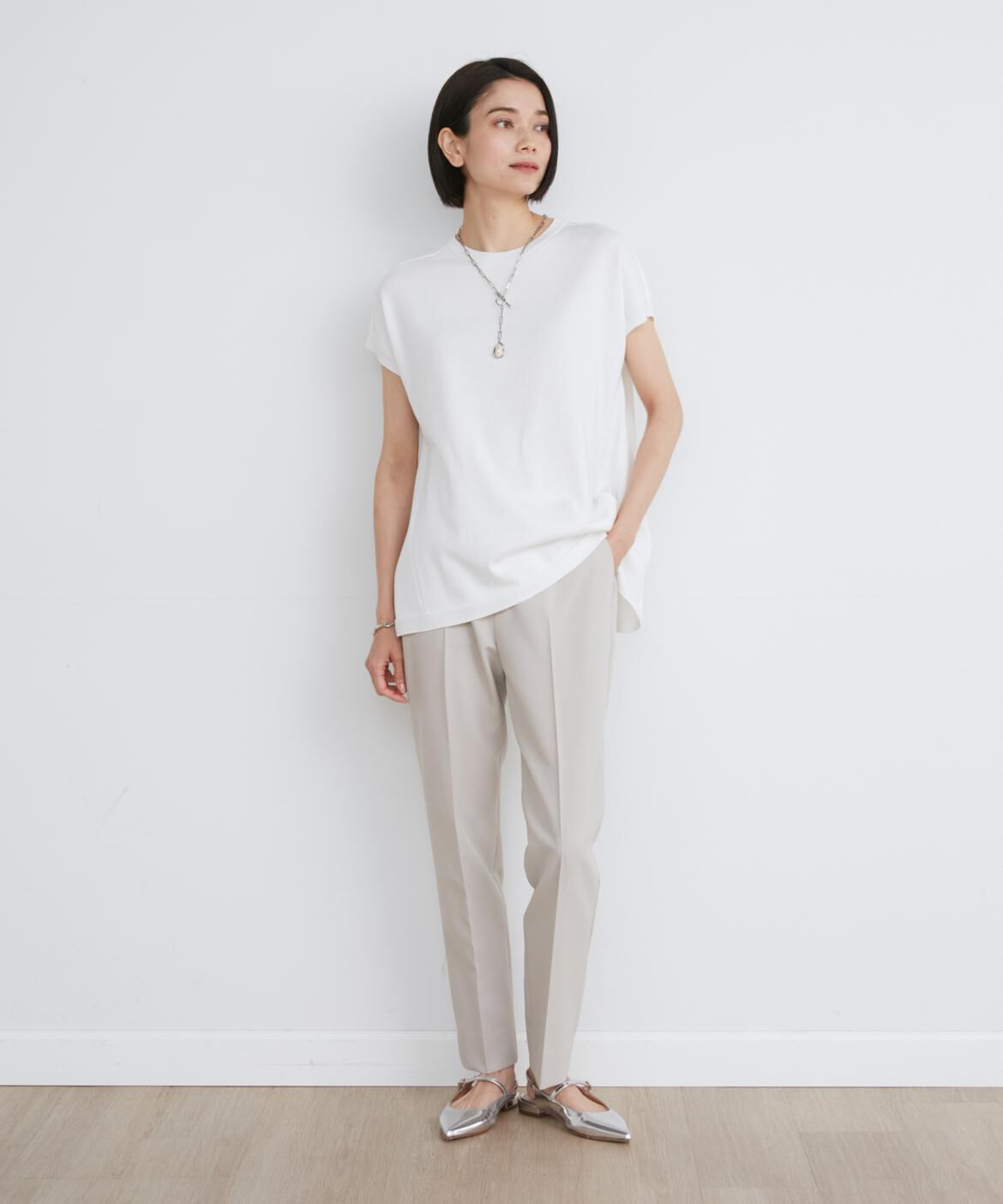 INED「《大きいサイズ》GIZAコットンAラインニット」|ニット・セーター|