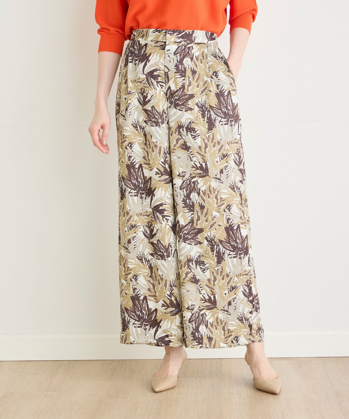 7-IDconcept.「《大きいサイズ》リーフプリントワンタックストレートパンツ」|スラックス|