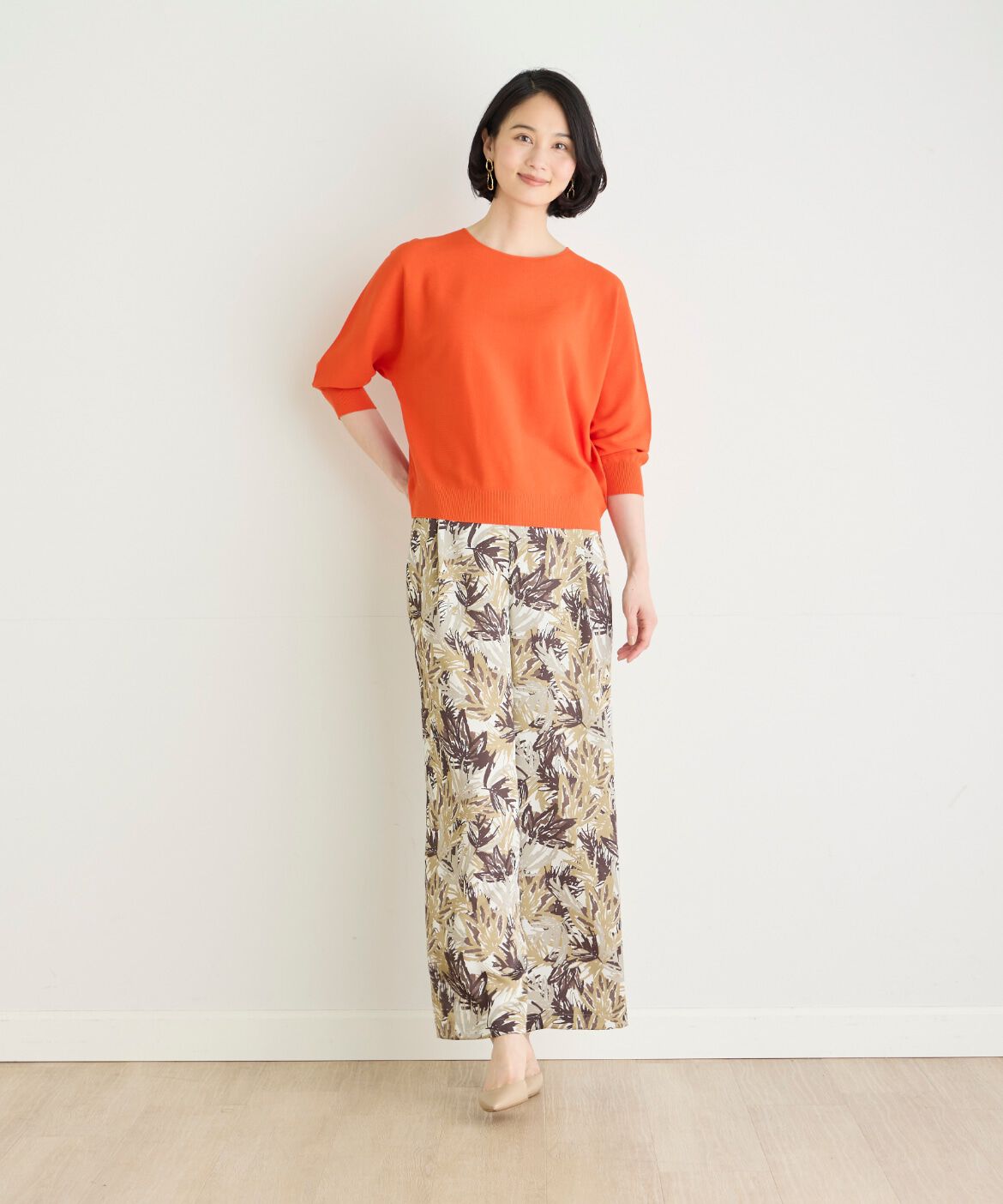 7-IDconcept.「《大きいサイズ》リーフプリントワンタックストレートパンツ」|スラックス|