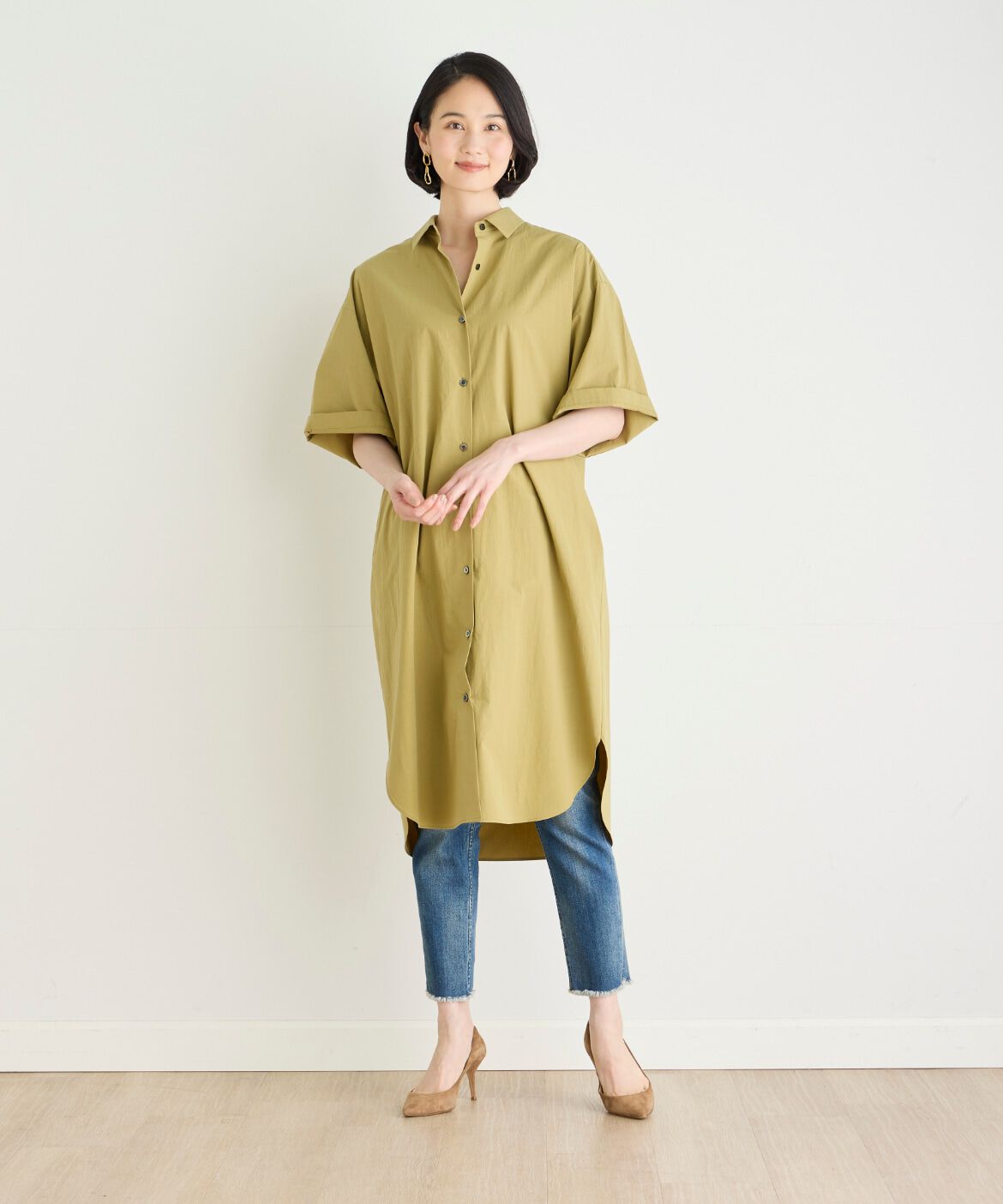 7-IDconcept.「オーバーサイズシャツ」|ワンピース|カラシ2