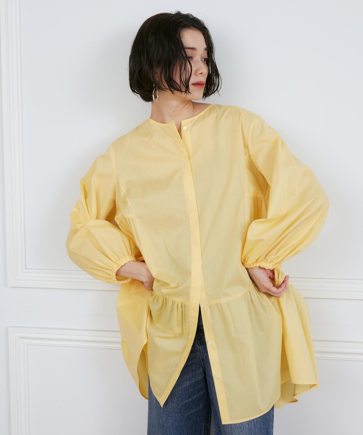 INED「《大きいサイズ》ギャザーチュニックブラウス」|シャツ・ブラウス|