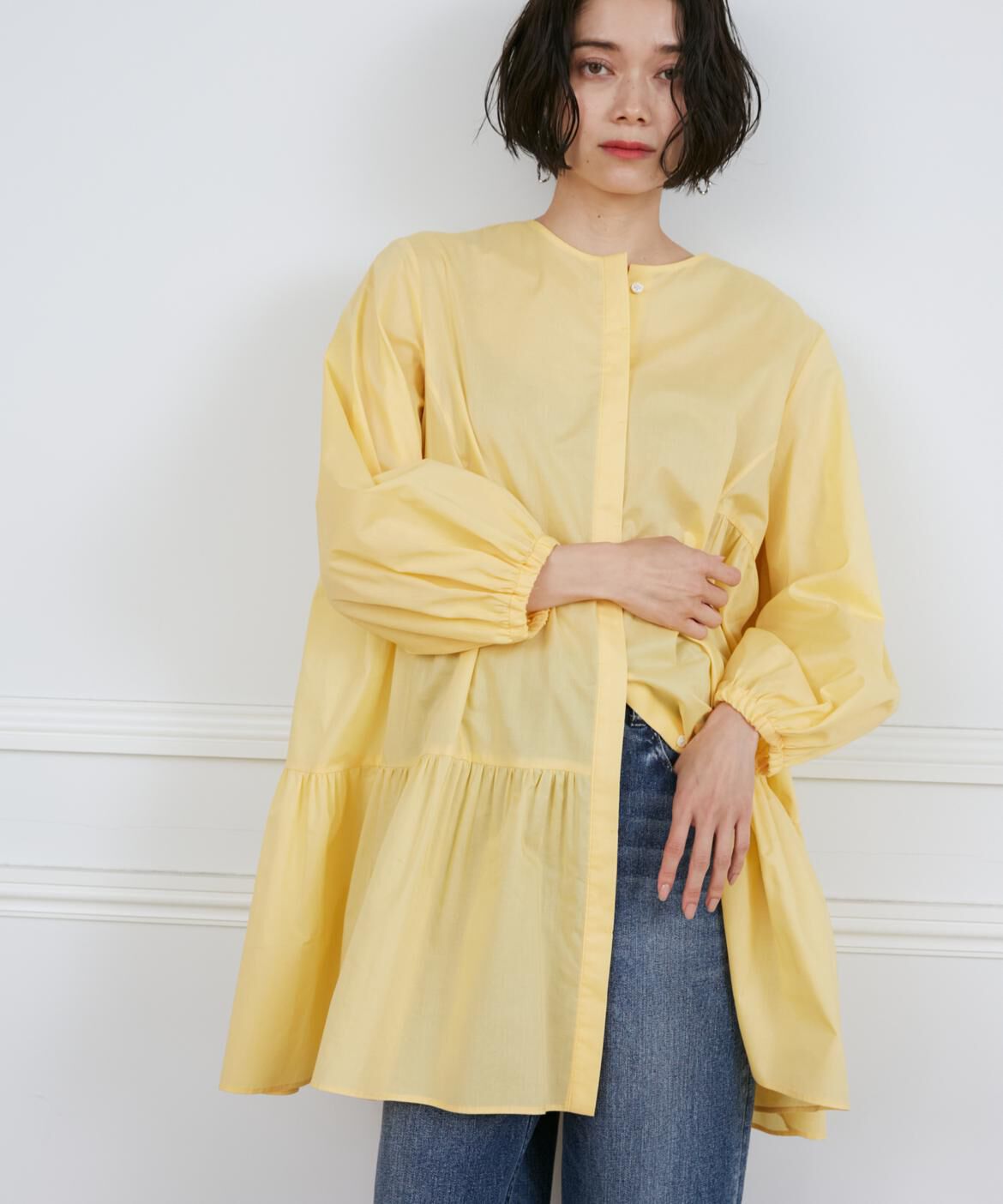 INED「《大きいサイズ》ギャザーチュニックブラウス」|シャツ・ブラウス|イエロー