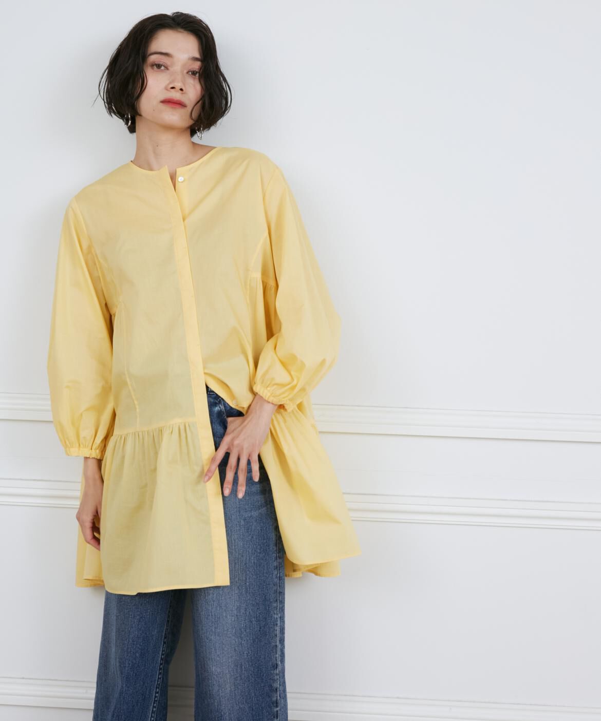 INED「《大きいサイズ》ギャザーチュニックブラウス」|シャツ・ブラウス|