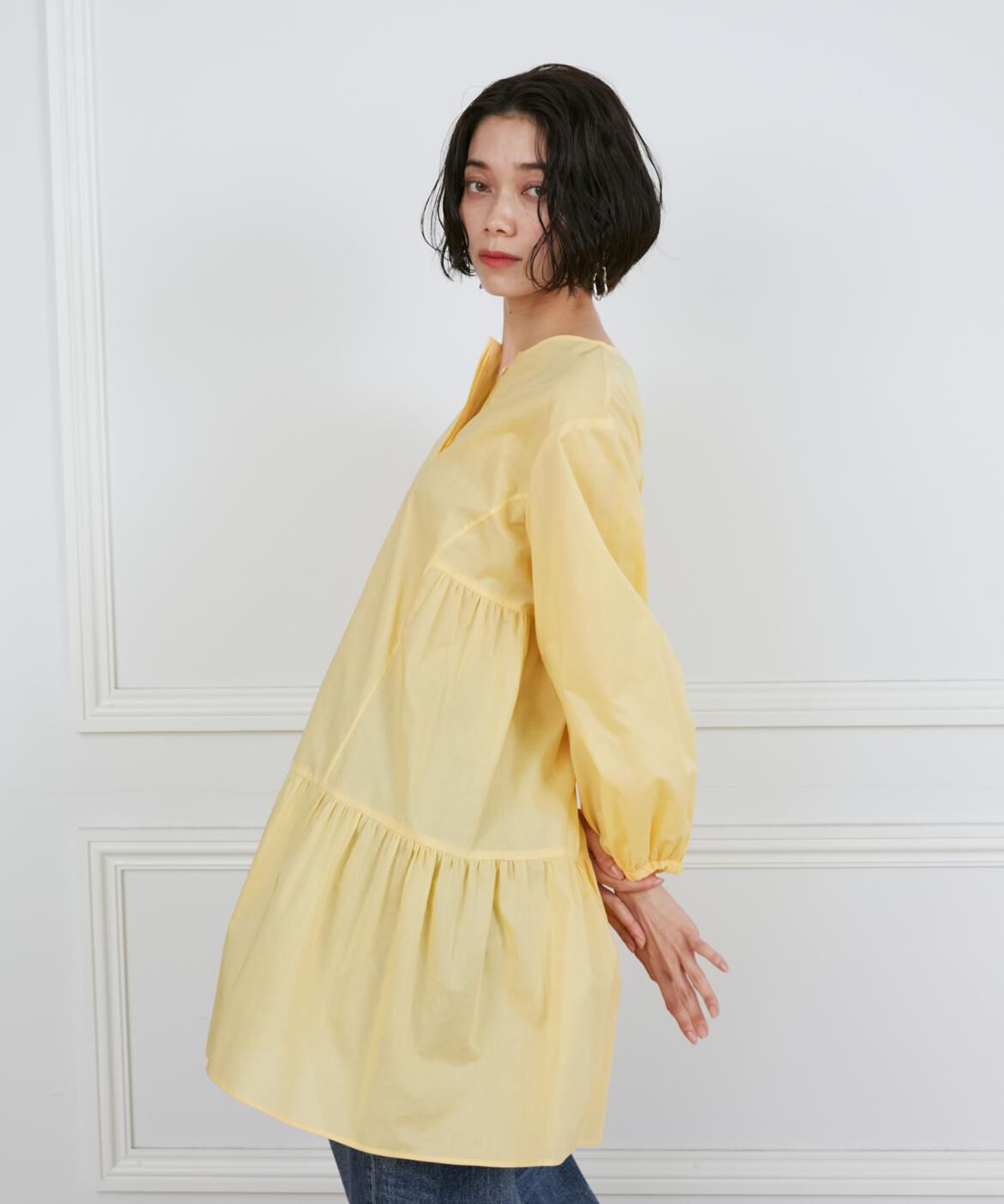 INED「《大きいサイズ》ギャザーチュニックブラウス」|シャツ・ブラウス|