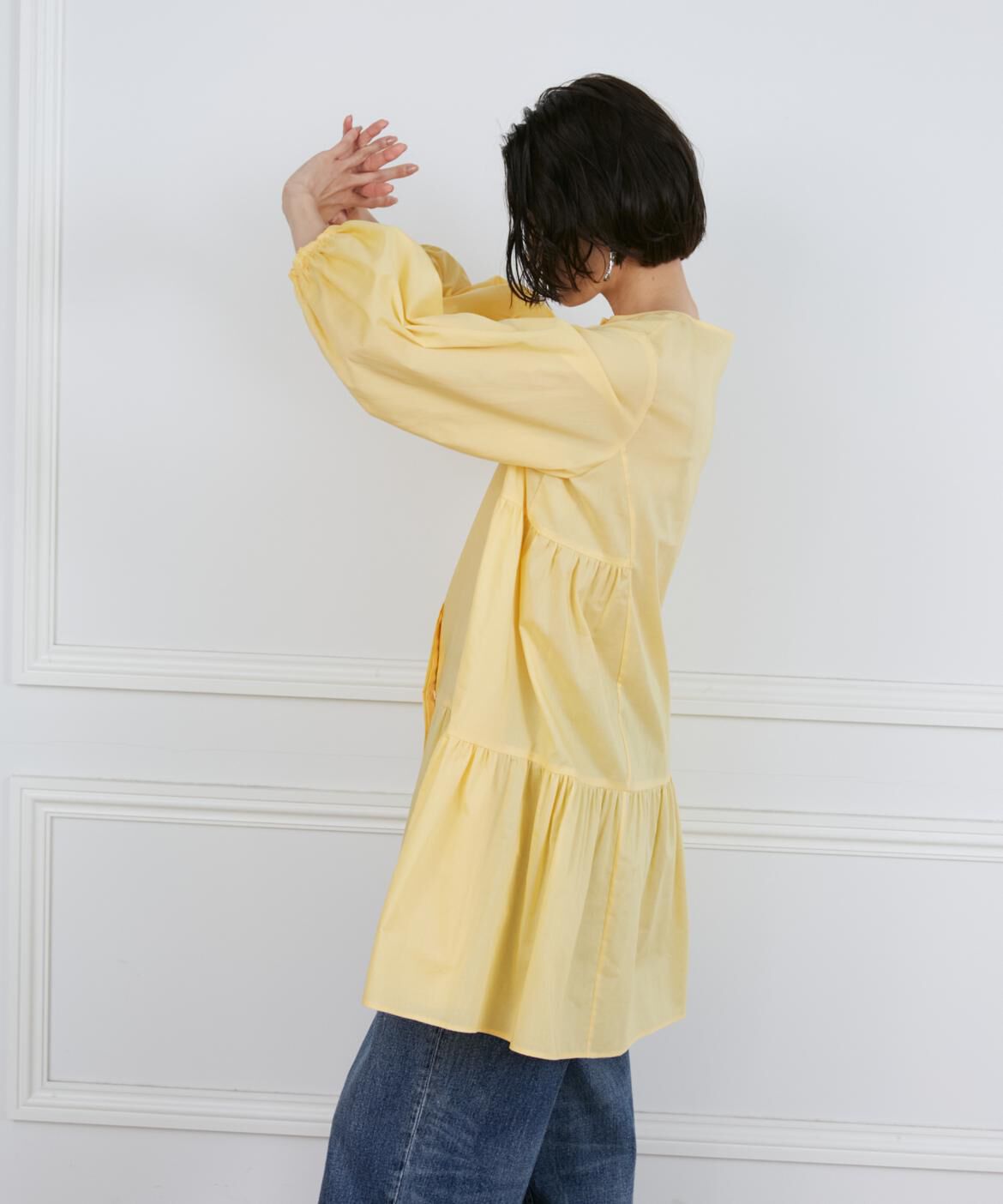 INED「《大きいサイズ》ギャザーチュニックブラウス」|シャツ・ブラウス|