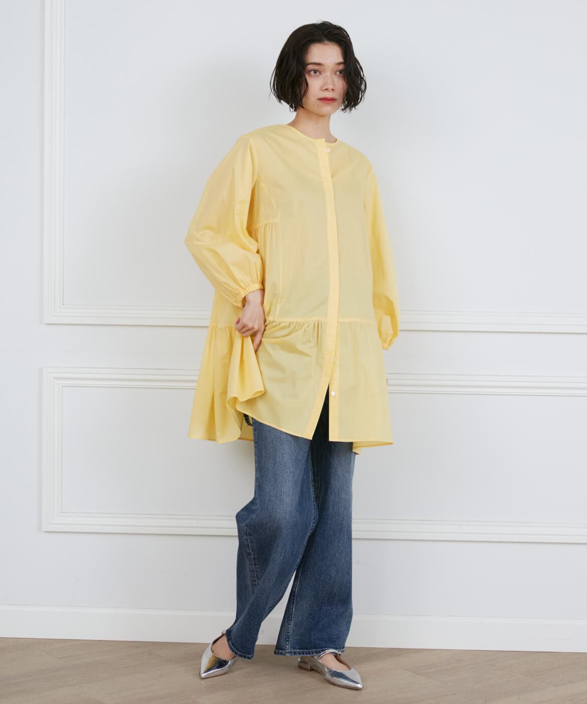 INED「《大きいサイズ》ギャザーチュニックブラウス」|シャツ・ブラウス|