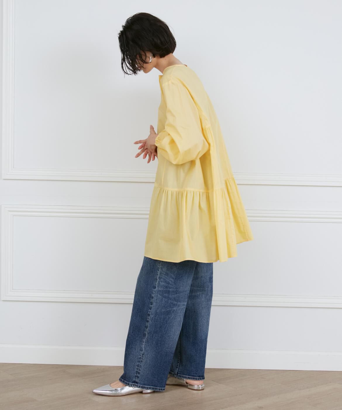 INED「《大きいサイズ》ギャザーチュニックブラウス」|シャツ・ブラウス|