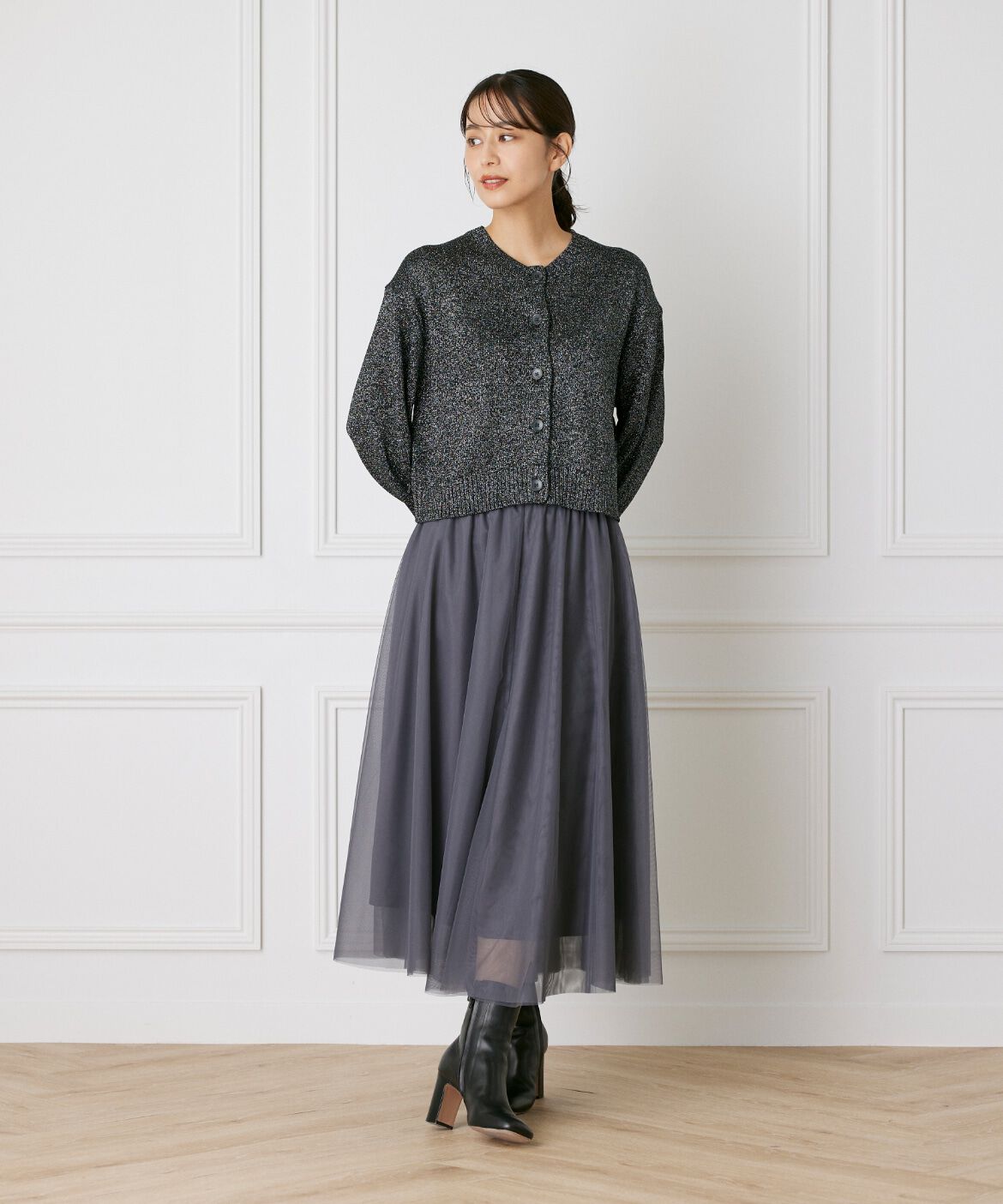 INED「ラメコンパクトカーディガン《Luftrobe》」|カーディガン|