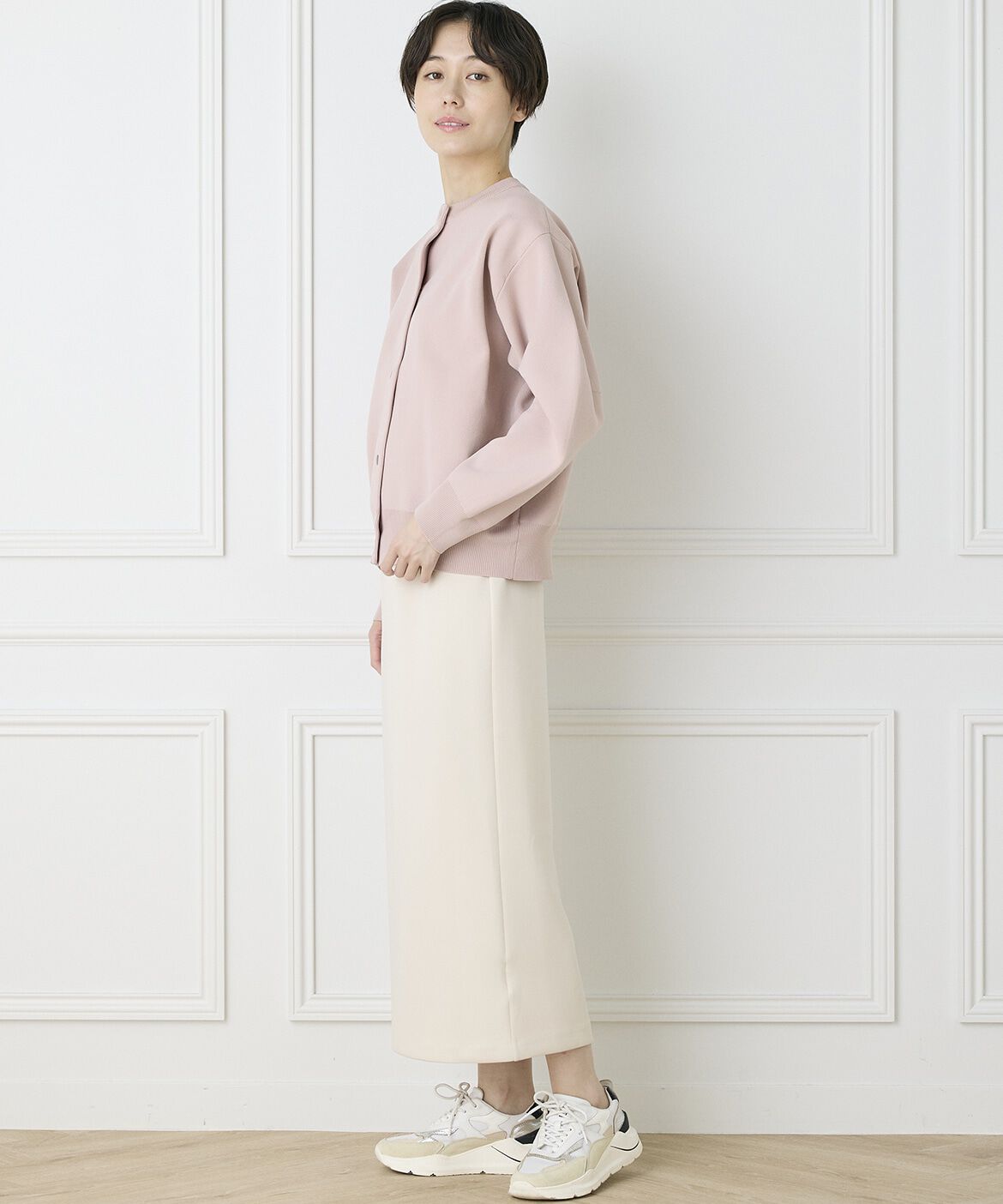 INED「《INED CLARO》ドットボタンクルーカーディガン」|カーディガン|