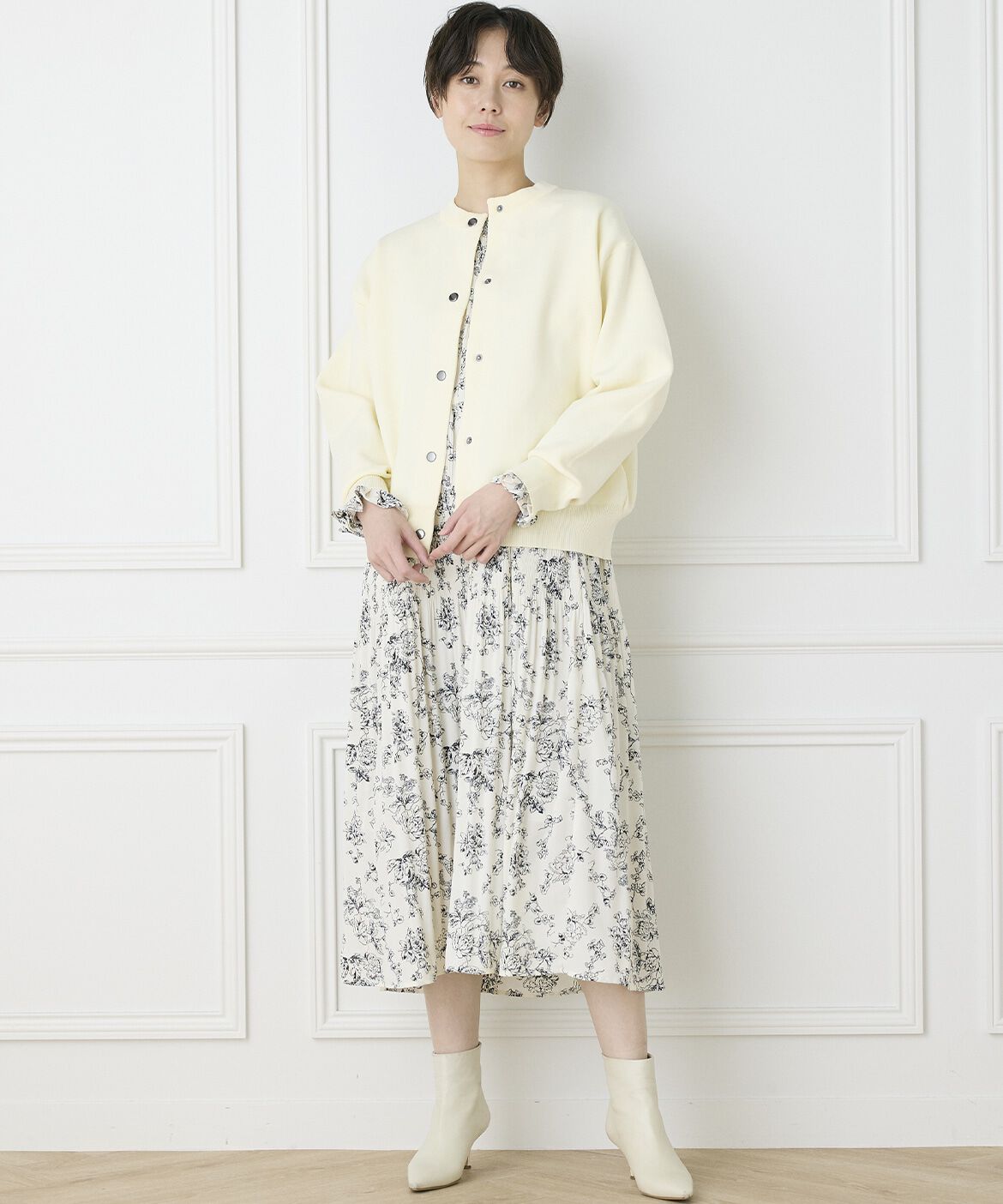 INED「《INED CLARO》ドットボタンクルーカーディガン」|カーディガン|