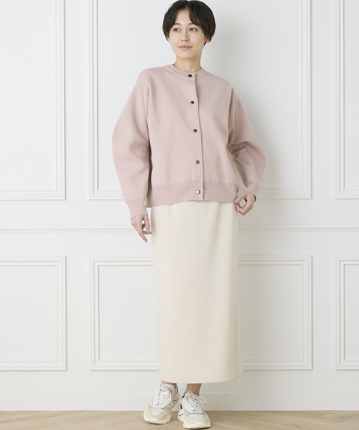 INED「《INED CLARO》ドットボタンクルーカーディガン」|カーディガン|