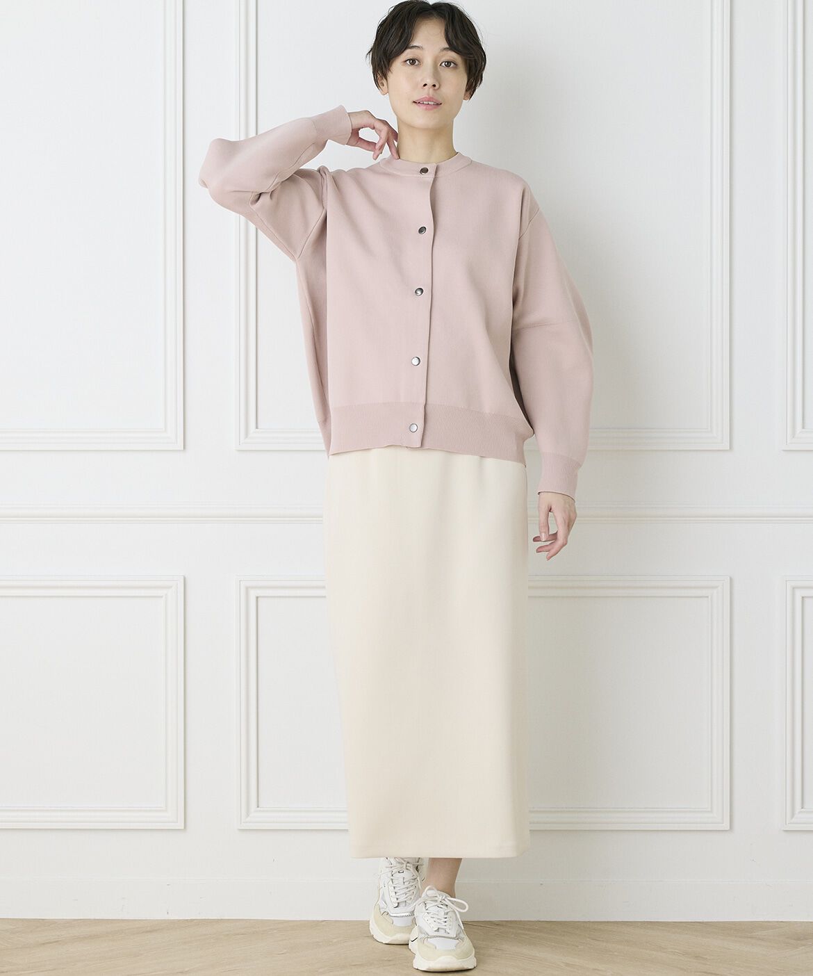 INED「《INED CLARO》ドットボタンクルーカーディガン」|カーディガン|