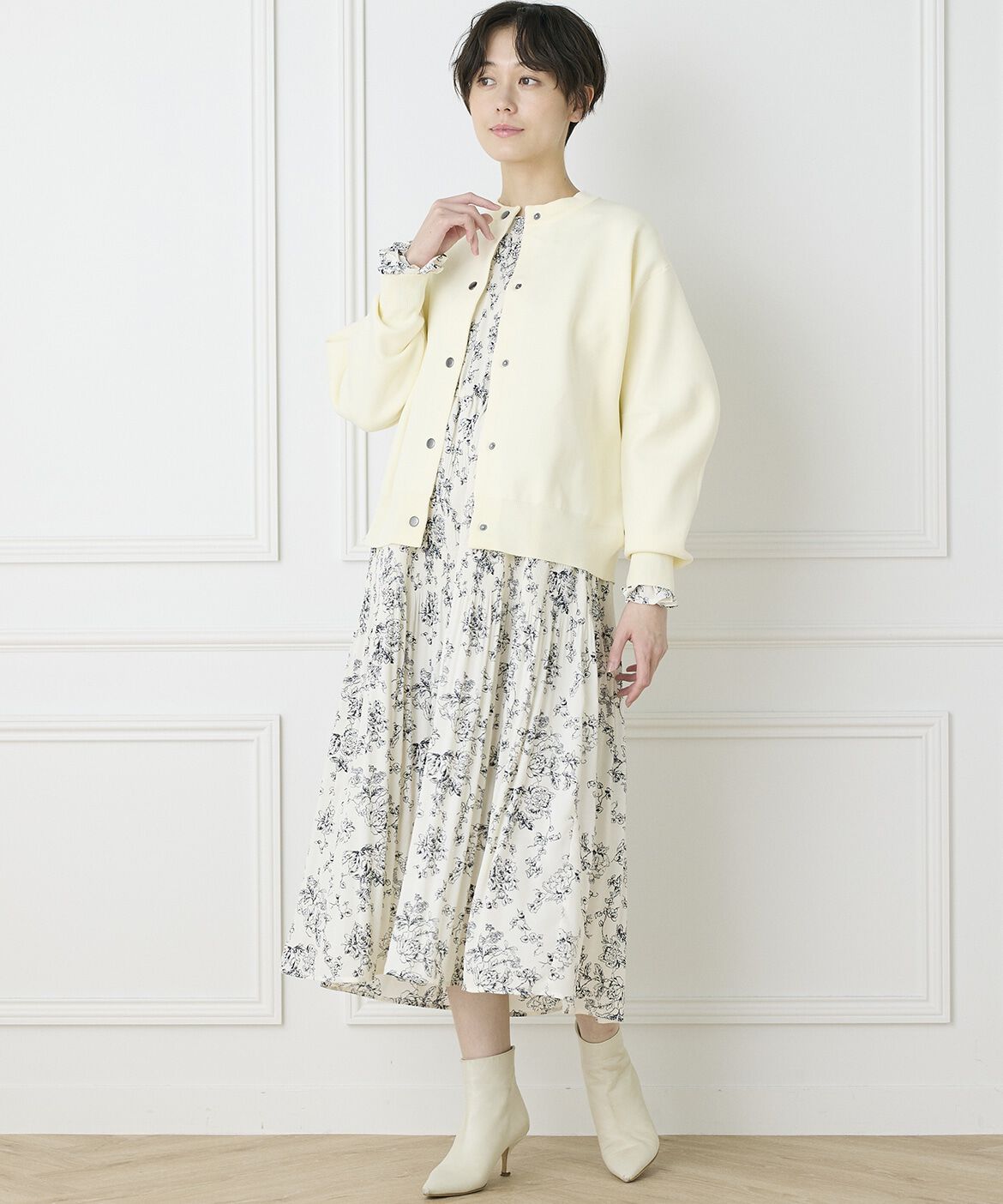 INED「《INED CLARO》ドットボタンクルーカーディガン」|カーディガン|