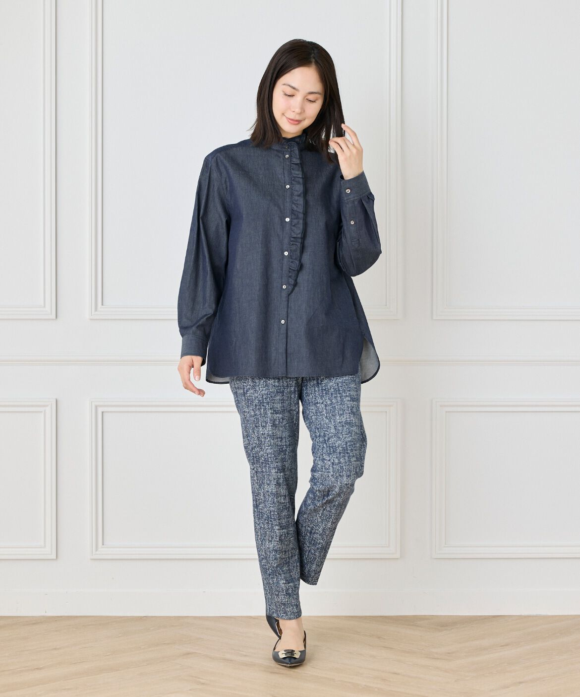 7-IDconcept.「デニム調フリルシャツ」|シャツ・ブラウス|