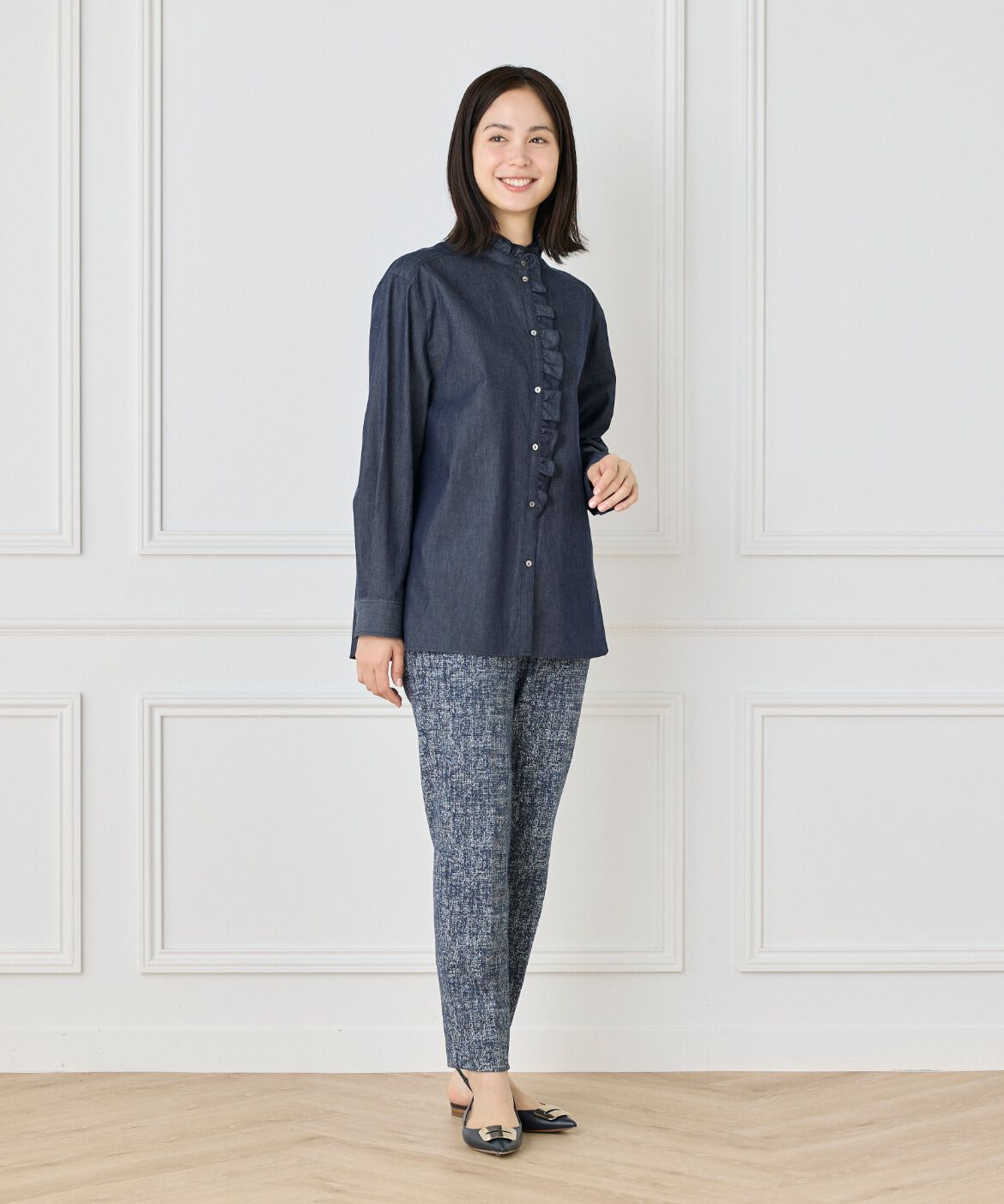 7-IDconcept.「デニム調フリルシャツ」|シャツ・ブラウス|