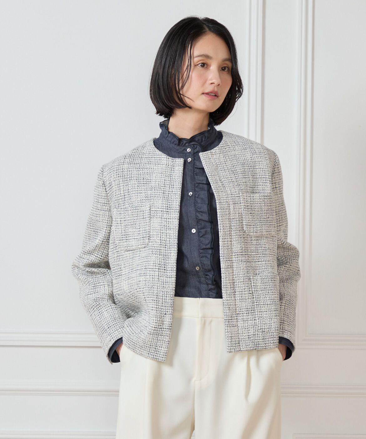 7-IDconcept.「デニム調フリルシャツ」|シャツ・ブラウス|