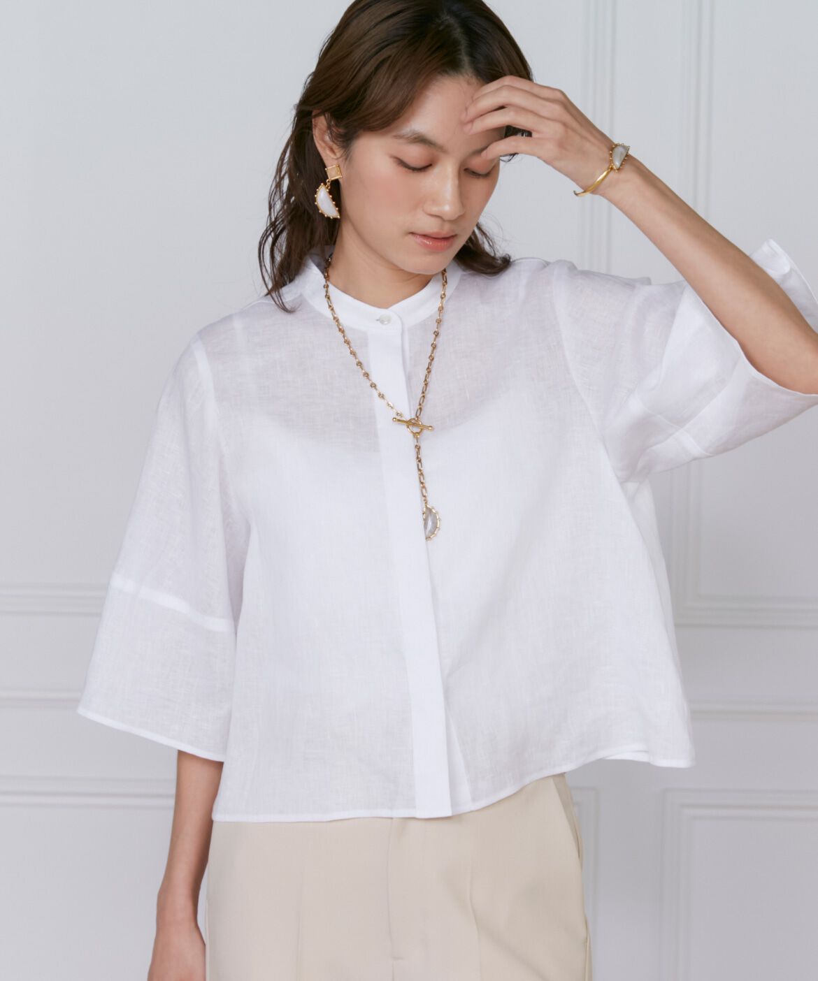 INED「リネンコクーンスリーブブラウス」|シャツ・ブラウス|オフホワイト1