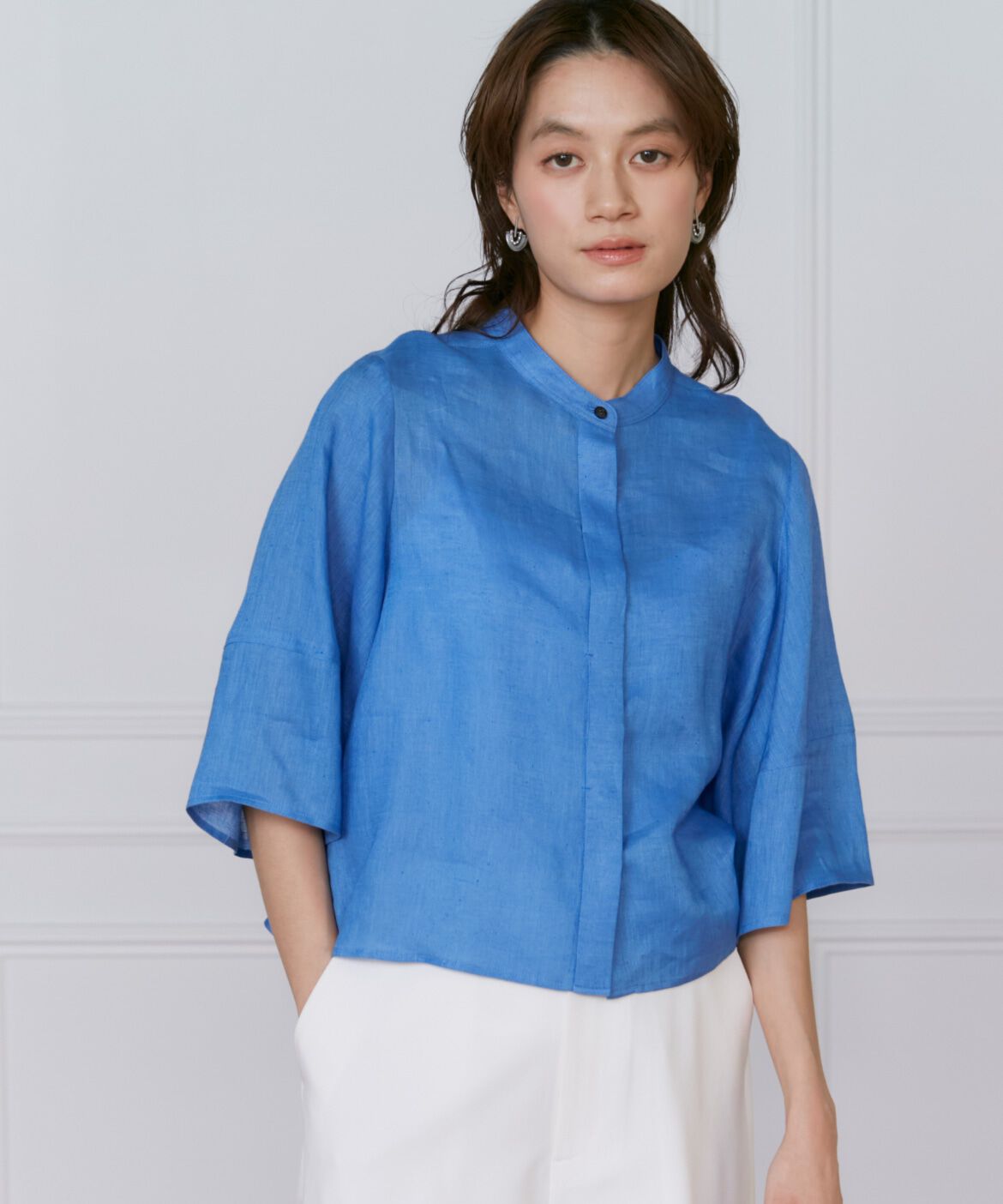 INED「リネンコクーンスリーブブラウス」|シャツ・ブラウス|ブルー1