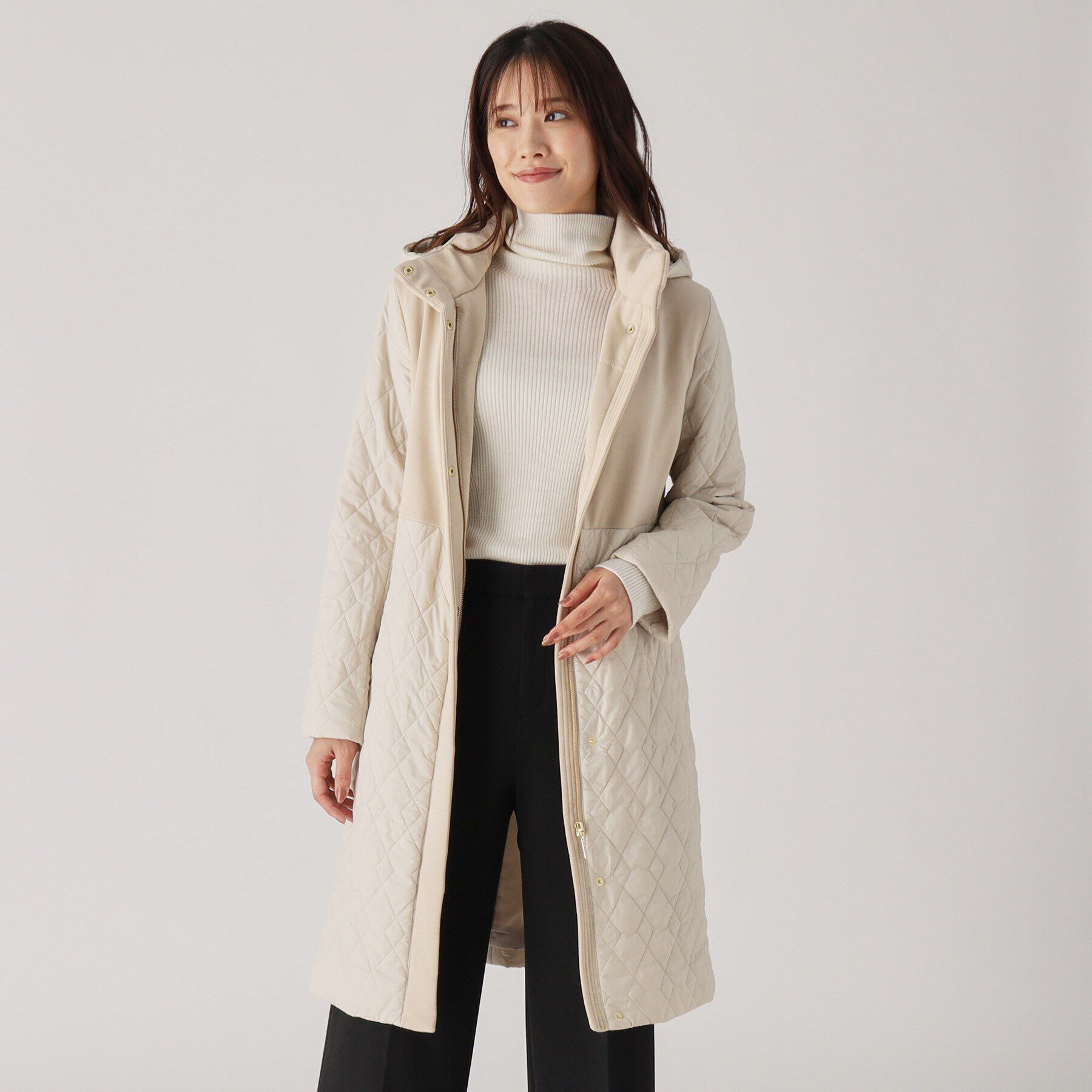 COUP DE CHANCE「【中綿キルトコート／軽くて暖かい／フード取外し可】細見えと着心地の良さ◎中綿キルトコート」|ダウン|グレージュ(050)