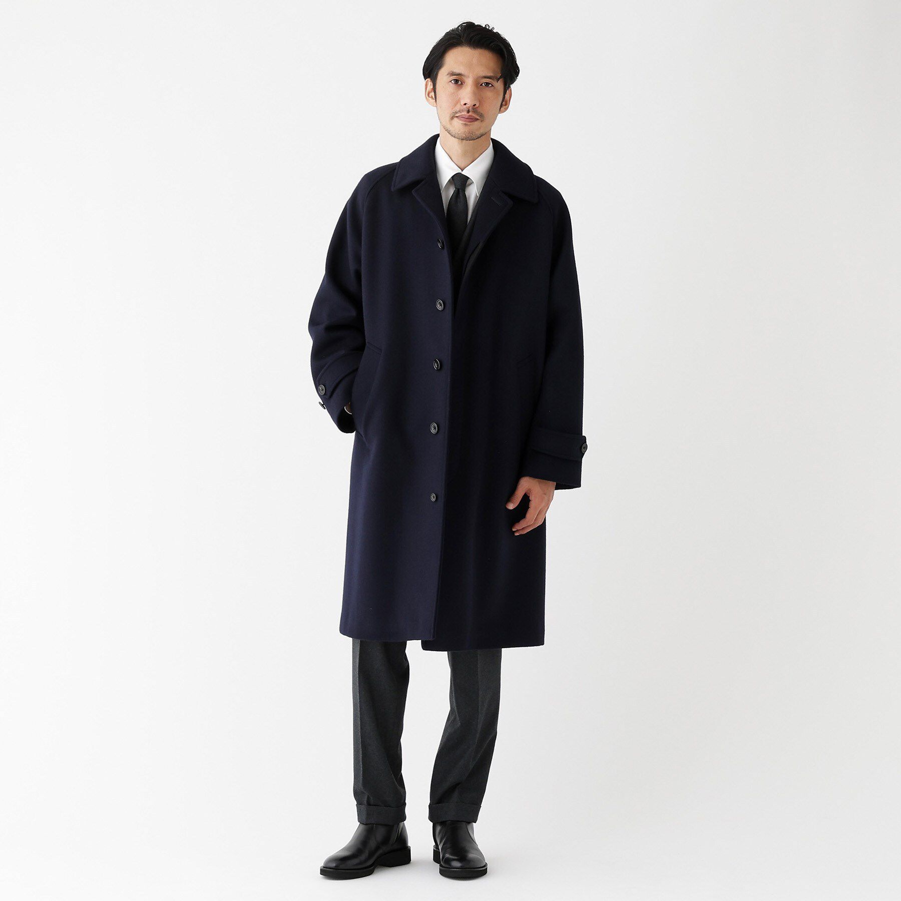 TAKEO KIKUCHI「【THE FLAGSHIP】ウールカシミヤ ダブルフェイス ビーバー コート」|ステンカラーコート|ﾌﾞﾙｰ(093)