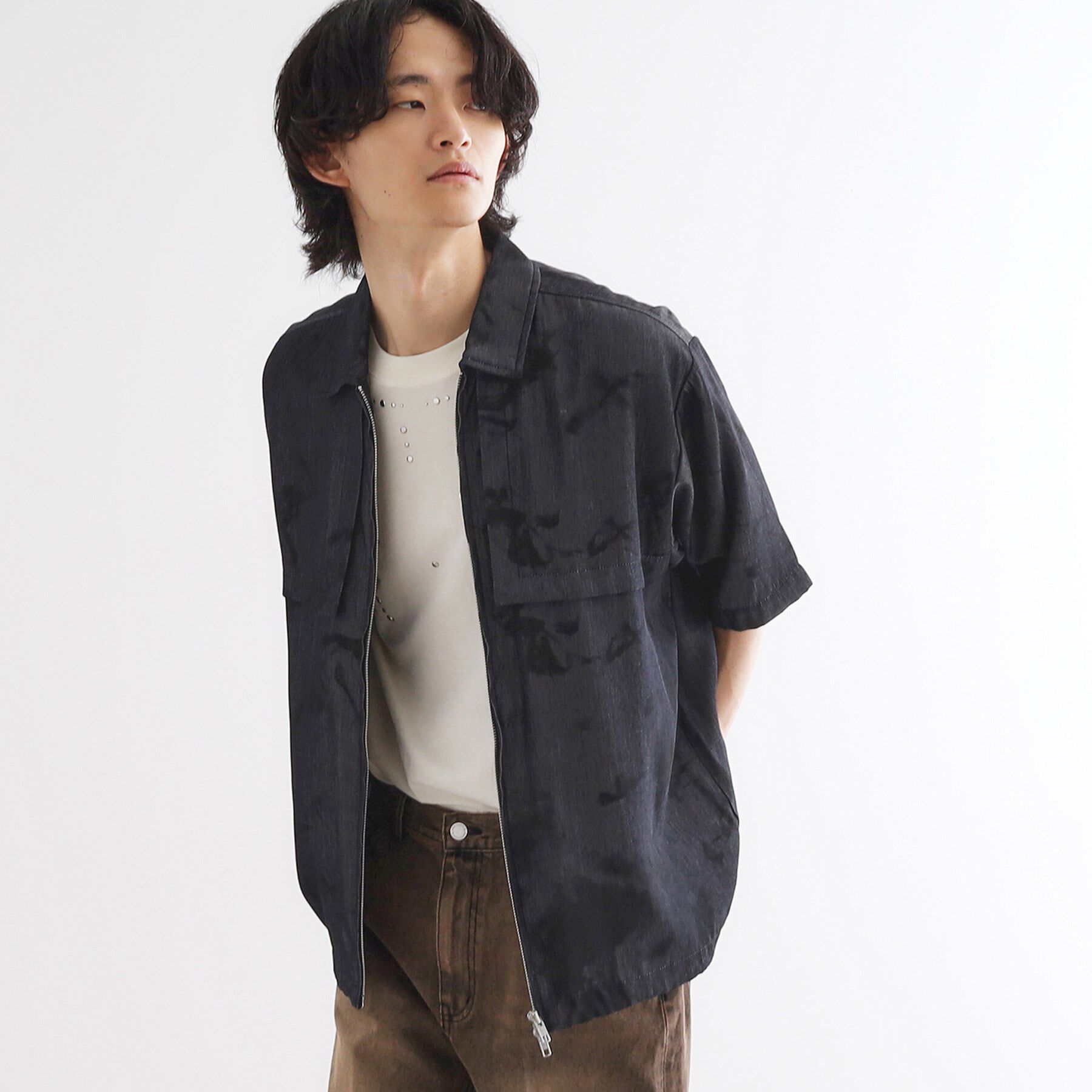 tk.TAKEO KIKUCHI「ブラープリントシャンブレーシャツアウター」|シャツ・ブラウス|