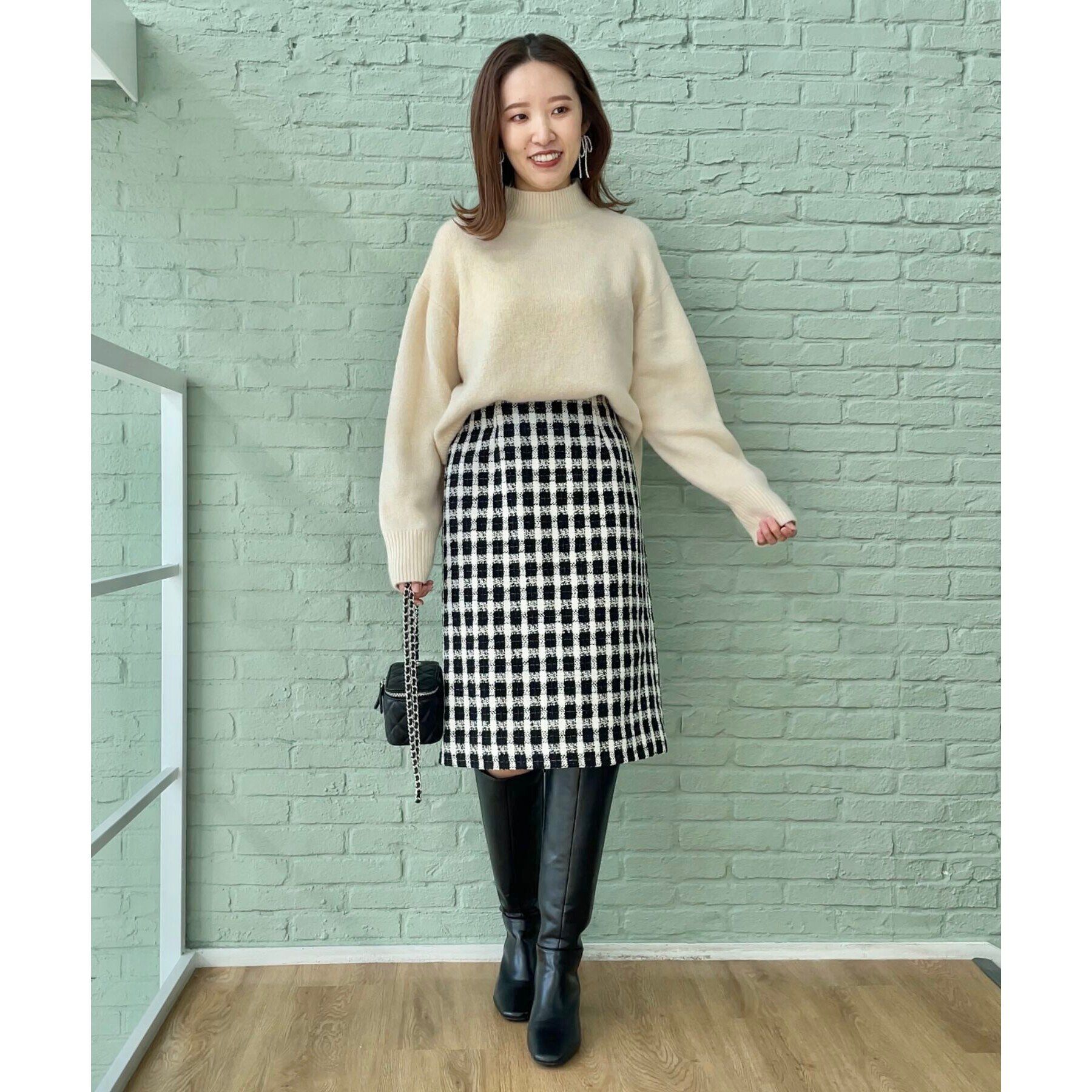 Couture broach「【オトナ女子の垢抜け膝丈スカート】モールチェックツイードナロースカート」|スカート|