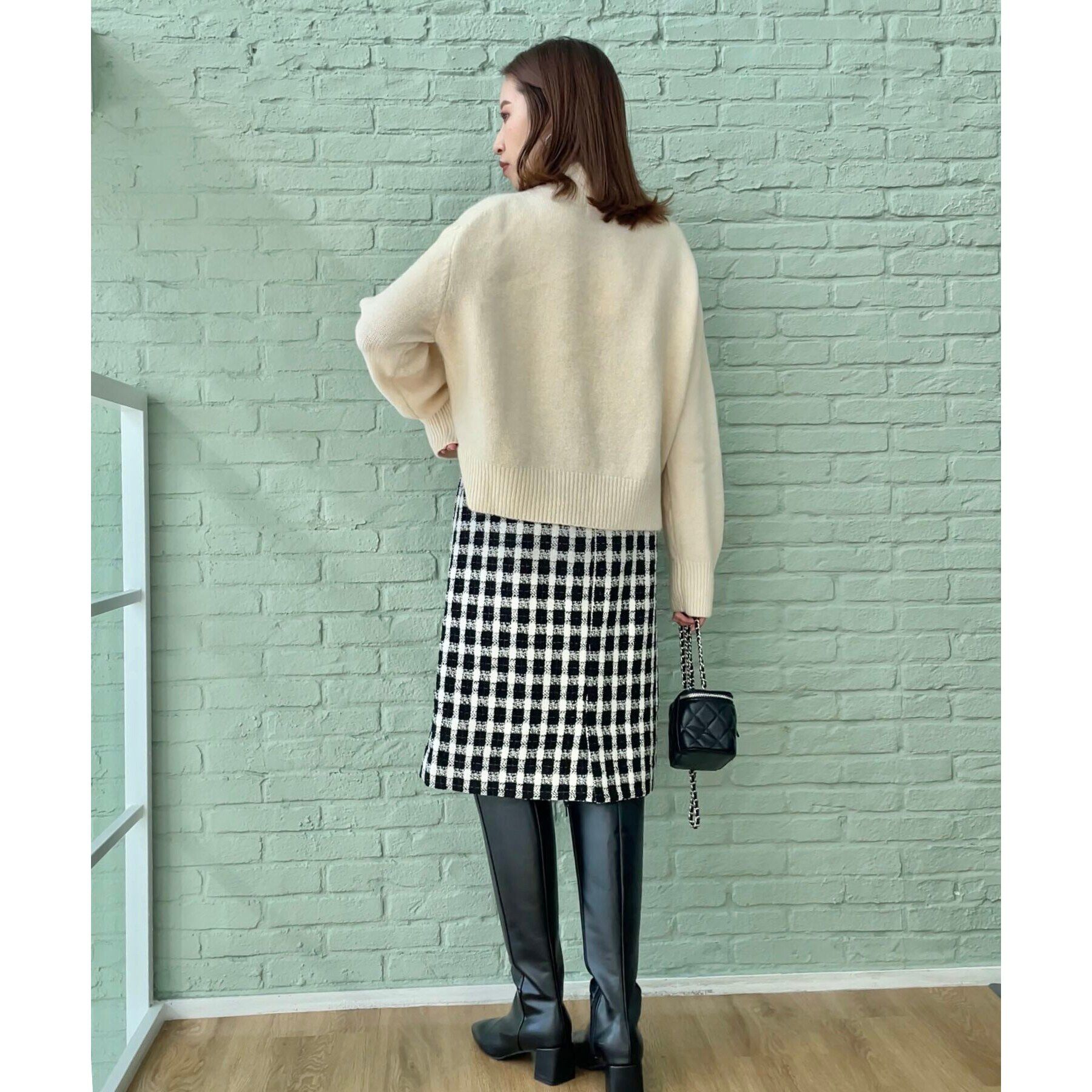 Couture broach「【オトナ女子の垢抜け膝丈スカート】モールチェックツイードナロースカート」|スカート|