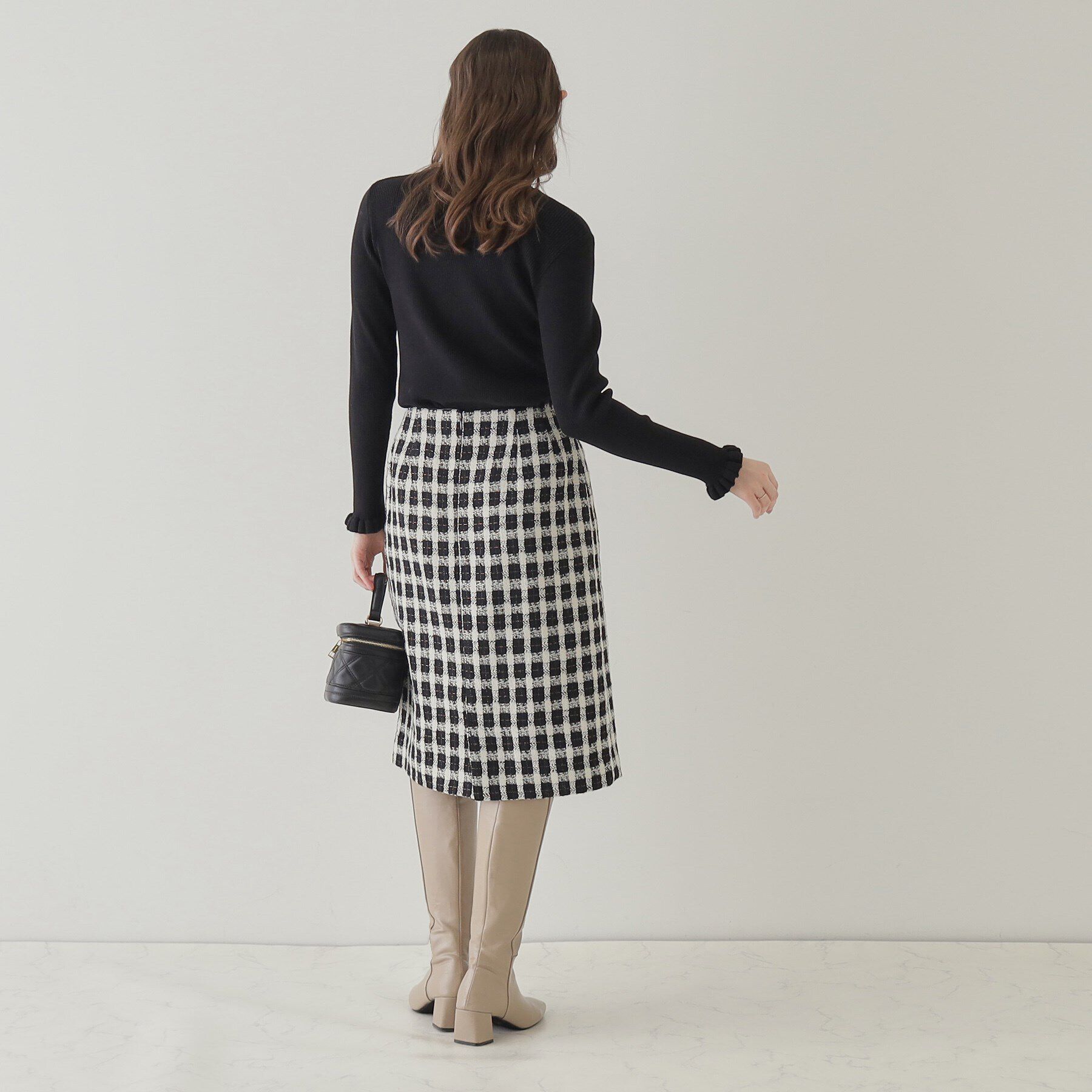 Couture broach「【オトナ女子の垢抜け膝丈スカート】モールチェックツイードナロースカート」|スカート|
